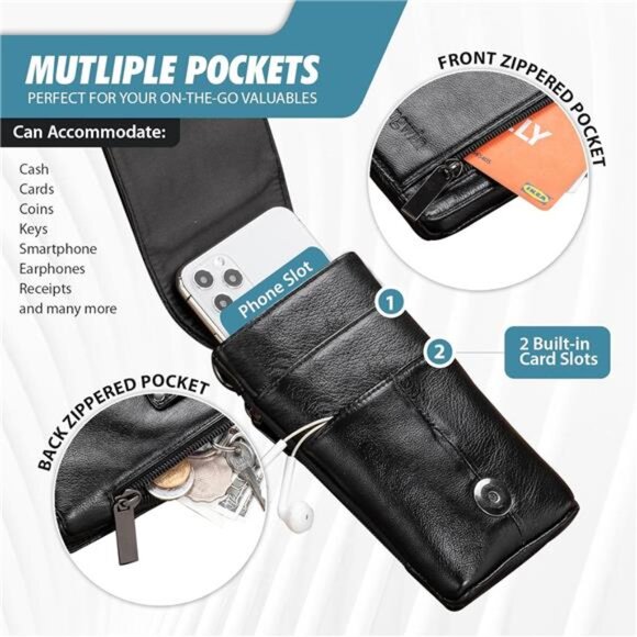 Genuine Leather Cell Phone Holster Fits for iPhone 15Pro Max 14Pro Max 13Pro Max - Picture 3 of 7